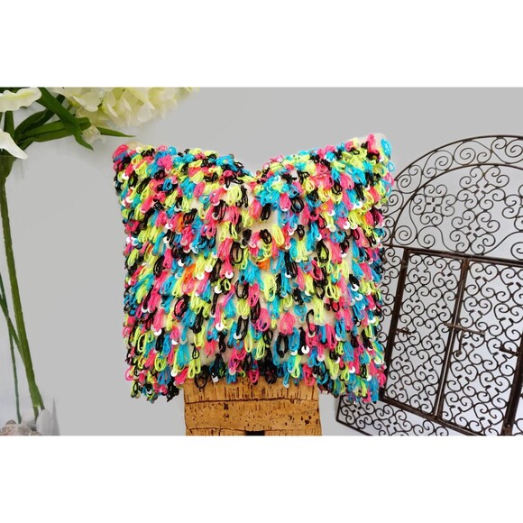Moroccan Wedding Blanket Pillow Colorful Sequins, Boho Cushion Cover 03YL0452 - Picture 1 of 6